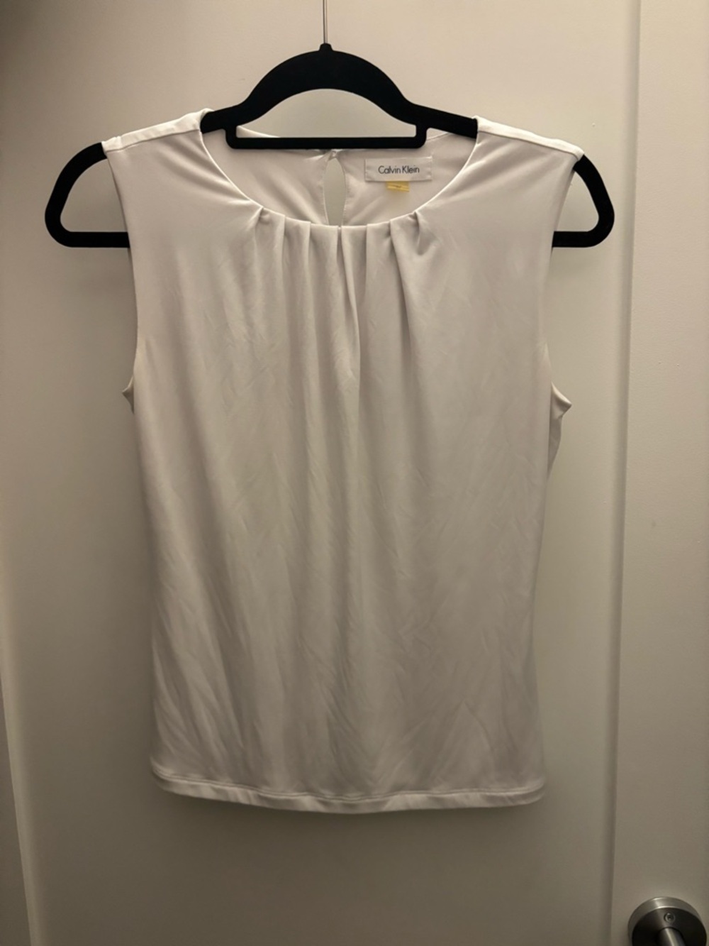 Calvin Klein White Sleeveless Pleated Neck Camisole